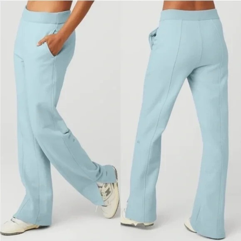 Alo Yoga Womens High Waist Free Time Straight Leg Sweatpants In Chalk Blue Large - Picture 1 of 4